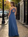 Unique A-line Spaghetti Straps Floor-Length Chiffon Bridesmaid Dress With Slit