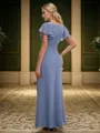 Princess A-line V-neck Short Sleeves Floor-Length Chiffon Bridesmaid Dress With Slit
