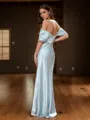 Fitted Sheath Off-the-Shoulder Short Sleeves Floor-Length Silk Like Satin Bridesmaid Dress With Pleated