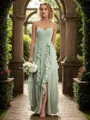 Classy A-line V-neck Floor-Length Chiffon Bridesmaid Dress With Slit