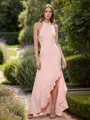Graceful A-line Halter Floor-Length Stretch Crepe Bridesmaid Dress With Slit