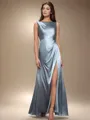 Classic Sheath Scoop Floor-Length Silk Like Satin Bridesmaid Dress With Slit