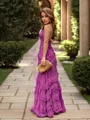 Stunning A-line V-neck Floor-Length Chiffon Bridesmaid Dress With Cascading Ruffles