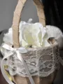 Outstanding Flower Basket In Linen With Bowknot