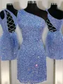Sheath/Column One-Shoulder Sleeveless Shiny Velvet Sequins Short/Mini Homecoming Dress
