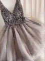 A-line V-Neck Sleeveless Tulle Short/Mini Homecoming Dress With Applique