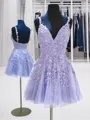 A-line V-Neck Fashion Sleeveless Tulle Corset Short/Mini Homecoming Dress