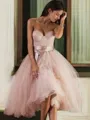 A-line Delicate Sweetheart Sleeveless Tulle Tea-Length Homecoming Dress With Lace