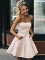 A-line Strapless Sleeveless Graceful Satin Short/Mini Homecoming Dress