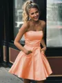 A-line Strapless Sleeveless Graceful Satin Short/Mini Homecoming Dress