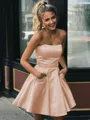A-line Strapless Sleeveless Graceful Satin Short/Mini Homecoming Dress