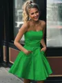 A-line Strapless Sleeveless Graceful Satin Short/Mini Homecoming Dress