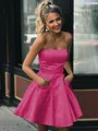 A-line Strapless Sleeveless Graceful Satin Short/Mini Homecoming Dress