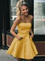 A-line Strapless Sleeveless Graceful Satin Short/Mini Homecoming Dress
