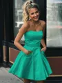 A-line Strapless Sleeveless Graceful Satin Short/Mini Homecoming Dress