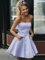 A-line Strapless Sleeveless Graceful Satin Short/Mini Homecoming Dress