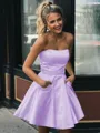 A-line Strapless Sleeveless Graceful Satin Short/Mini Homecoming Dress
