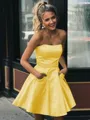 A-line Strapless Sleeveless Graceful Satin Short/Mini Homecoming Dress