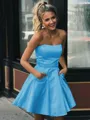 A-line Strapless Sleeveless Graceful Satin Short/Mini Homecoming Dress