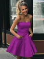 A-line Strapless Sleeveless Graceful Satin Short/Mini Homecoming Dress