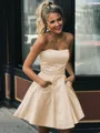 A-line Strapless Sleeveless Graceful Satin Short/Mini Homecoming Dress