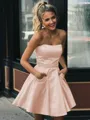 A-line Strapless Sleeveless Graceful Satin Short/Mini Homecoming Dress