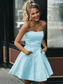 A-line Strapless Sleeveless Graceful Satin Short/Mini Homecoming Dress