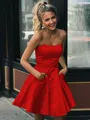 A-line Strapless Sleeveless Graceful Satin Short/Mini Homecoming Dress