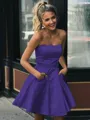 A-line Strapless Sleeveless Graceful Satin Short/Mini Homecoming Dress