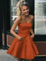 A-line Strapless Sleeveless Graceful Satin Short/Mini Homecoming Dress