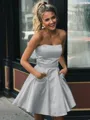 A-line Strapless Sleeveless Graceful Satin Short/Mini Homecoming Dress