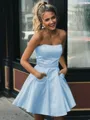 A-line Strapless Sleeveless Graceful Satin Short/Mini Homecoming Dress