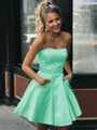 A-line Strapless Sleeveless Graceful Satin Short/Mini Homecoming Dress