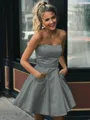 A-line Strapless Sleeveless Graceful Satin Short/Mini Homecoming Dress