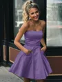 A-line Strapless Sleeveless Graceful Satin Short/Mini Homecoming Dress