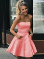 A-line Strapless Sleeveless Graceful Satin Short/Mini Homecoming Dress