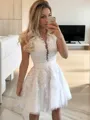 A-line V-Neck Beautiful Sleeveless Tulle Short/Mini Homecoming Dress