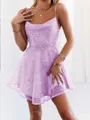 Radiant A-line Spaghetti Straps Sleeveless Sequins Short/Mini Homecoming Dress With Layers