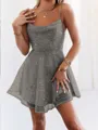 Radiant A-line Spaghetti Straps Sleeveless Sequins Short/Mini Homecoming Dress With Layers