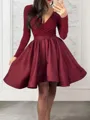 A-line V-Neck Long Sleeves Satin Chic Short/Mini Homecoming Dress