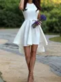 A-line Jewel Classy Sleeveless Satin Short/Mini Homecoming Dress With Sash