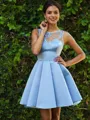 A-line Bateau Sleeveless Flattering Satin Short/Mini Homecoming Dress