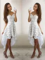 A-line Timeless Spaghetti Straps Sleeveless Lace Short/Mini Homecoming Dress