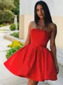 A-line Strapless Modest Sleeveless Satin Short/Mini Homecoming Dress