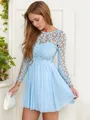 A-line Scoop Long Sleeves Stylish Chiffon Short/Mini Homecoming Dress