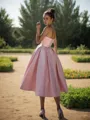 A-line Sweetheart Sleeveless Sophisticated Satin Tea-Length Homecoming Dress With Beading