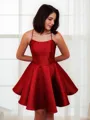 A-line Halter Sleeveless Flowing Satin Short/Mini Homecoming Dress