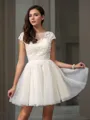 A-line Scoop Short Sleeves Satin Short/Mini Homecoming Dress With Beading