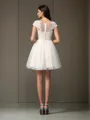 A-line Scoop Short Sleeves Satin Short/Mini Homecoming Dress With Beading