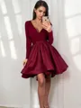 A-line V-Neck Stunning Long Sleeves Satin Short/Mini Homecoming Dress